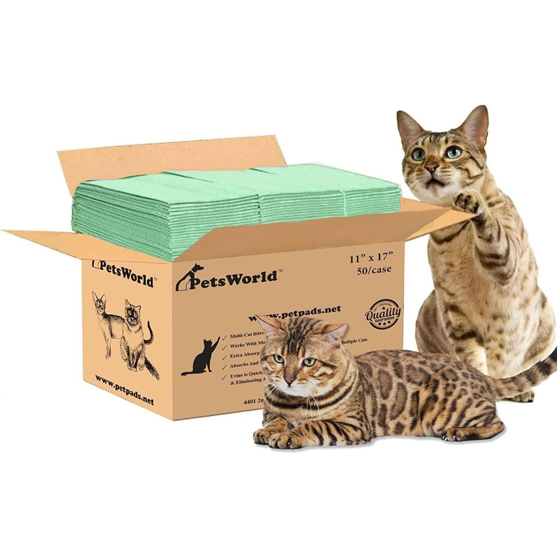 PetsWorld Litter Box Systems Unscented Multi-Cat Absorbent Litter Box Pads, 50 count