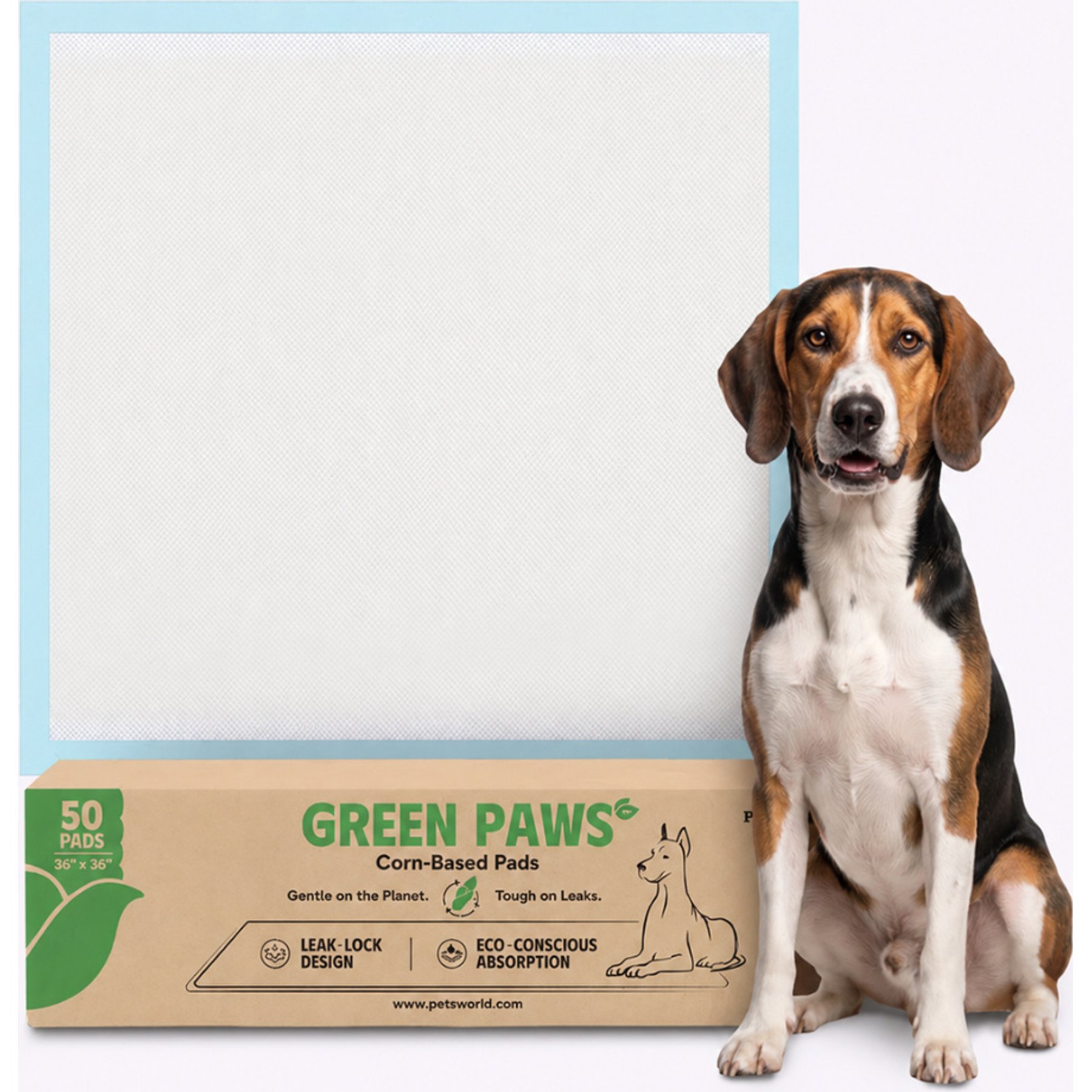 PetsWorld Eco-Friendly Corn Based Unscented Dog Training & Potty Pads, Gray, Gigantic: 36 x 36-in, 50 count