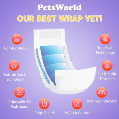 Show full view: PetsWorld Super Absorbent Comfort Fit Disposable Male Dog Wraps, 100 count, Medium: 16 to 21-in slide 3 of 6
