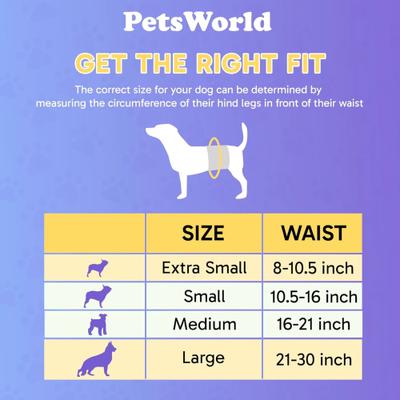 Show full view: PetsWorld Super Absorbent Comfort Fit Disposable Male Dog Wraps, 100 count, X-Small: 8.5 to 10.5-in slide 6 of 7