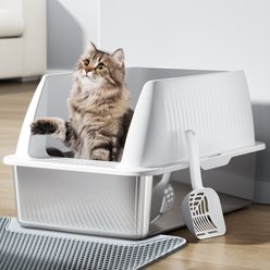 Petterm Stainless Steel Cat Litter Box with Scoop & Mat, 23.6 x 13.1 x 15.7-in