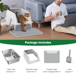 Petterm Stainless Steel Cat Litter Box with Scoop & Mat, White, X-Large slide 2 of 7