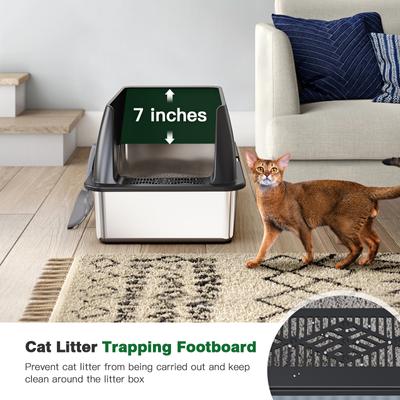 Show full view: Petterm Stainless Steel Cat Litter Box with Scoop & Mat, Black, X-Large slide 3 of 6