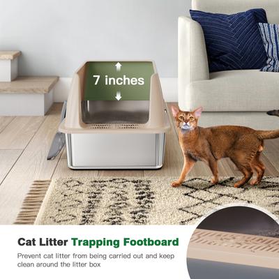 Show full view: Petterm Stainless Steel Cat Litter Box with Scoop & Mat, Khaki, 23.6 x 13.1 x 15.7-in slide 3 of 6