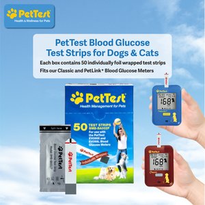 PetTest Blood Glucose Test Strips for Dogs & Cats, 50 strips