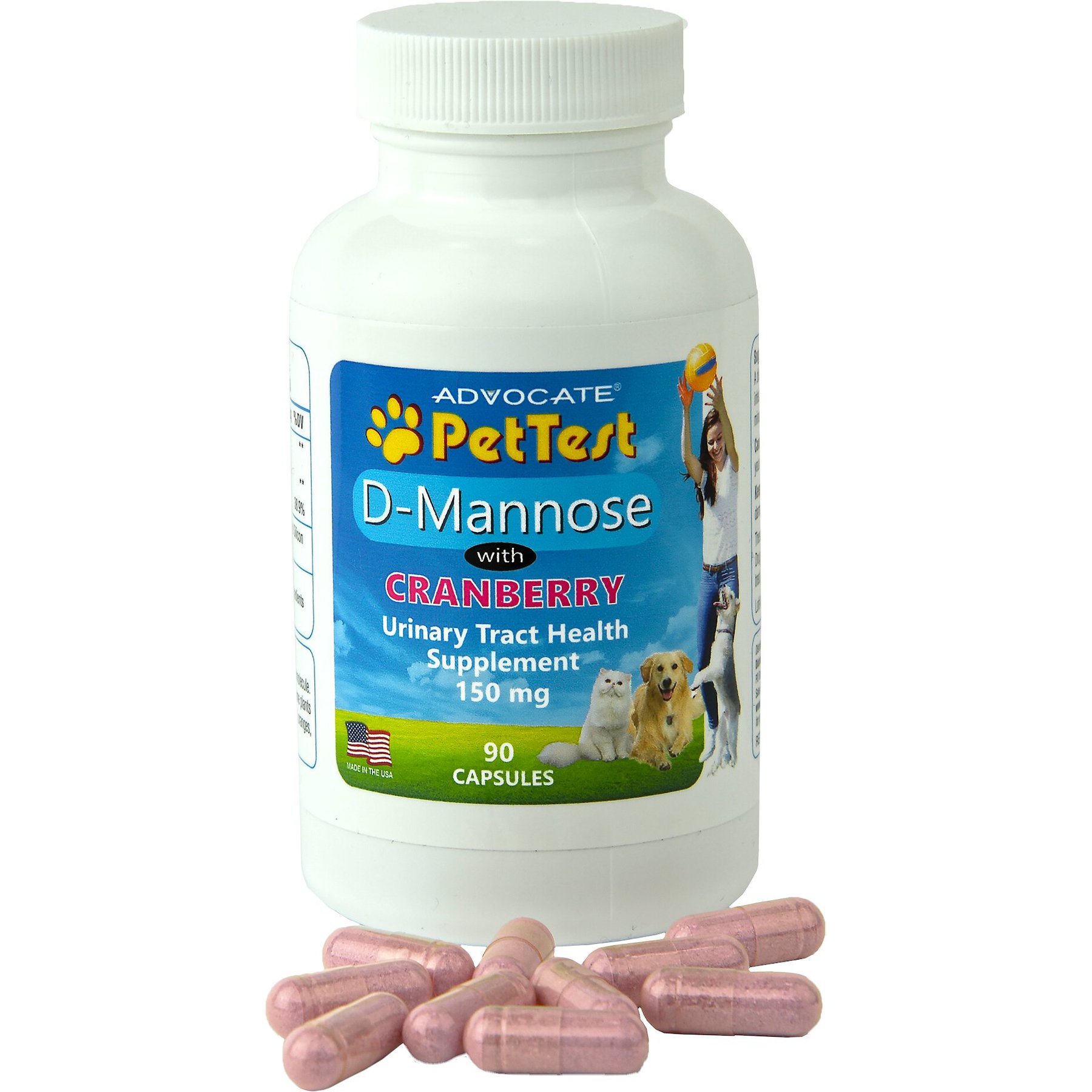 PetTest D-Mannose Urinary Tract Health Cranberry Dog & Cat Supplement, 90 count