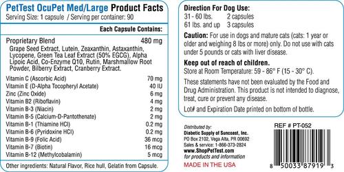 Show full view: PetTest OcuPet Eye Support Natural B-12 Medium to Large Breed Supplement for Dogs & Cats, 90 count slide 4 of 4