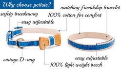 Pettsie Bow Tie Cotton Breakaway Cat Collar with Friendship Bracelet, Blue, 8 to 11-in neck, 3/8-in wide slide 2 of 5