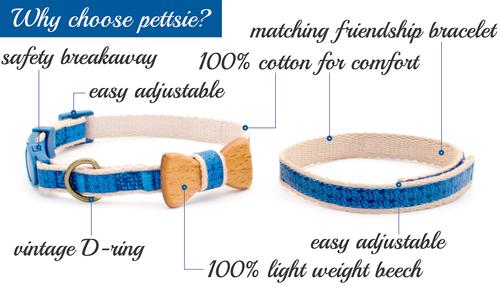 Show full view: Pettsie Bow Tie Cotton Breakaway Cat Collar with Friendship Bracelet, Blue, 8 to 11-in neck, 3/8-in wide slide 2 of 7