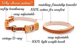 Pettsie Bow Tie Cotton Breakaway Cat Collar with Friendship Bracelet, Orange, 8 to 11-in neck, 3/8-in wide slide 2 of 5