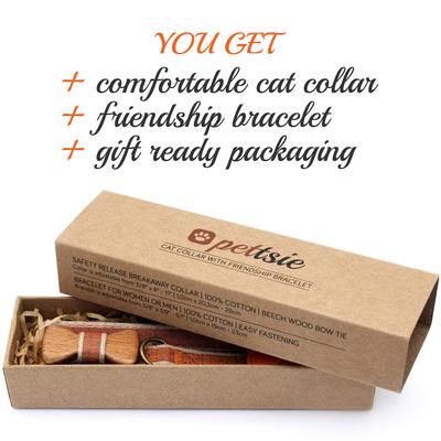 Show full view: Pettsie Bow Tie Cotton Breakaway Cat Collar with Friendship Bracelet, Orange, 8 to 11-in neck, 3/8-in wide slide 3 of 7