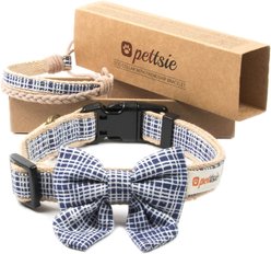 Pettsie Cotton Bow Tie Standard Dog Collar, Blue, Medium