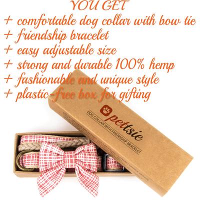 Show full view: Pettsie Cotton Bow Tie Standard Dog Collar, Pink, Medium slide 7 of 9