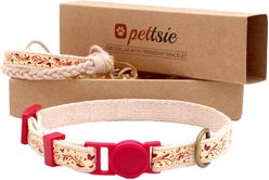 Pettsie Cotton Breakaway Cat Collar with Friendship Bracelet, Red, 7.5 to 11.5-in neck, 3/8-in wide