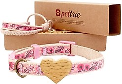 Pettsie Heart Cotton Breakaway Cat Collar with Friendship Bracelet, Pink, 8 to 11-in neck, 3/8-in wide