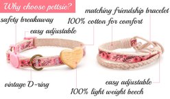 Pettsie Heart Cotton Breakaway Cat Collar with Friendship Bracelet, Pink, 8 to 11-in neck, 3/8-in wide slide 2 of 6