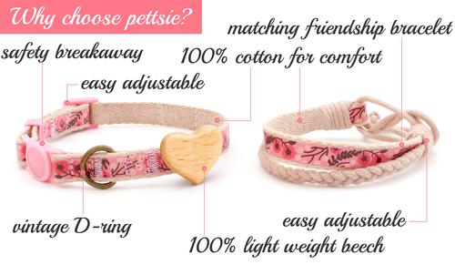 Show full view: Pettsie Heart Cotton Breakaway Cat Collar with Friendship Bracelet, Pink, 8 to 11-in neck, 3/8-in wide slide 2 of 8