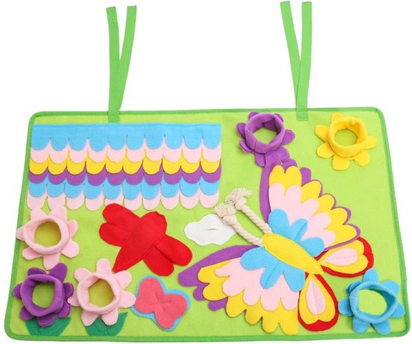 Piggy Poo and Crew Butterfly Snuffle Mat with Paper Crinkle Squeakers & Tug Rope Farm Toy, Medium