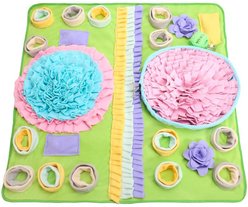 Piggy Poo and Crew Double Bowl Snuffle Mat with Treat Ball & Paper Crinkle Squeakers Farm Toy, Large