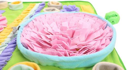 Show full view: Piggy Poo and Crew Double Bowl Snuffle Mat with Treat Ball & Paper Crinkle Squeakers Farm Toy, Large slide 4 of 9