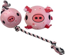 Piggy Poo and Crew Pig Ball & Tug Rope Pig Toys, 2 count