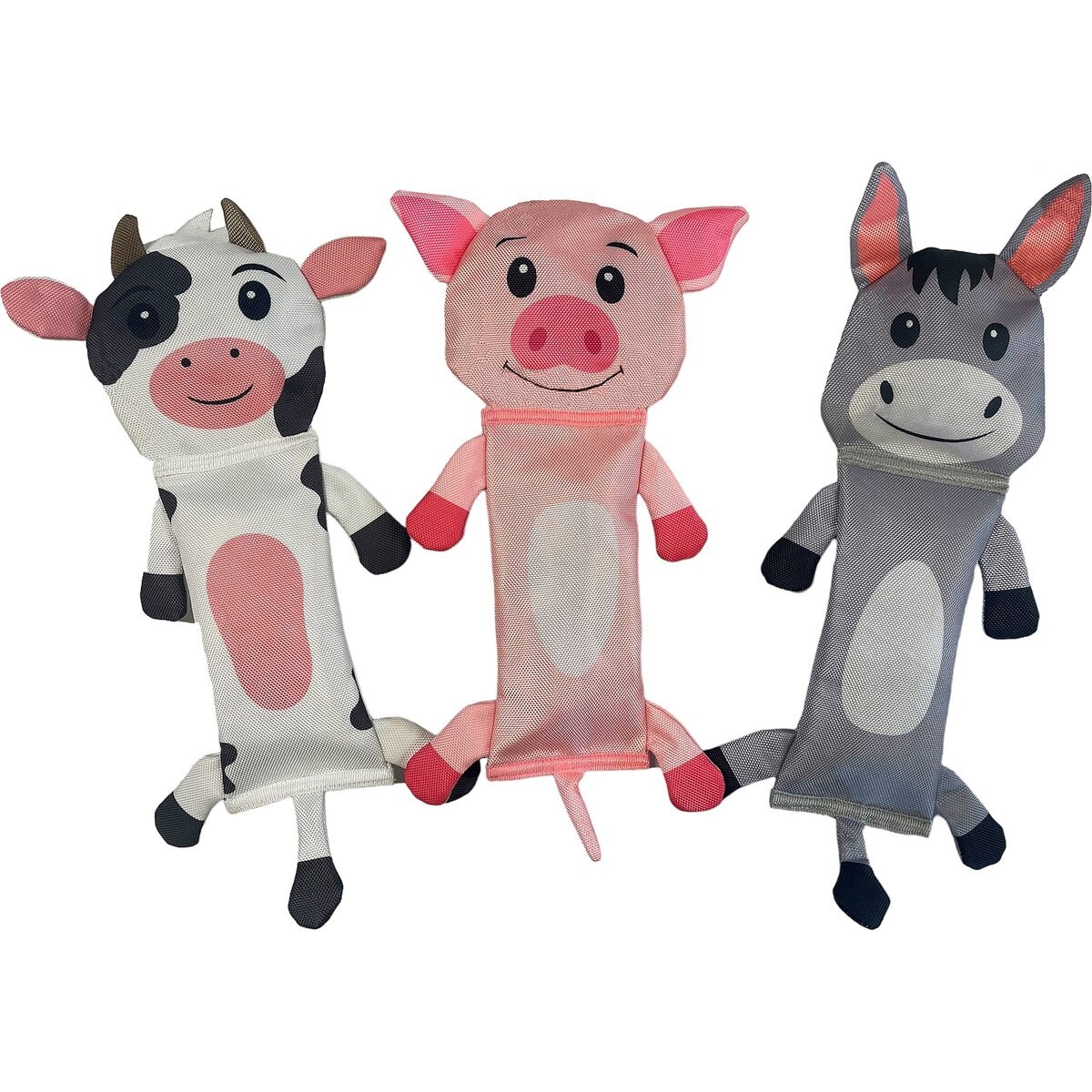 Piggy Poo and Crew Ruffhouse Cow, Pig, & Donkey Squeaky Pig Toys, 3 count