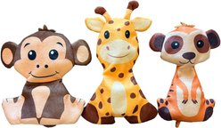 Piggy Poo and Crew Ruffhouse Monkey, Giraffe, & Meerkat Squeaky Pig Toys, 3 count