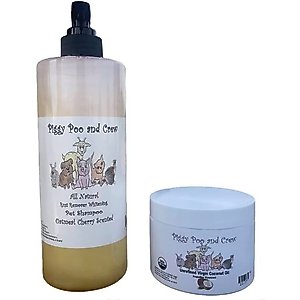 Piggy Poo and Crew USDA Organic Unrefined Virgin Cherry Scented Pig Coconut Oil, 16-oz jar & All Natural Cherry Scented Whitening Pig Rust Shampoo, 26-oz bottle