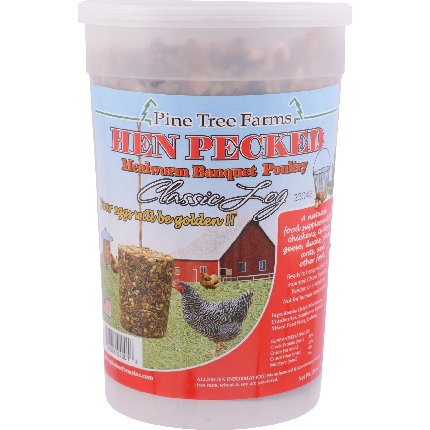 Pine Tree Farms Hen Pecked Mealworm Banquet Classic Hanging Seed Log Chicken Treats, 28-oz tub