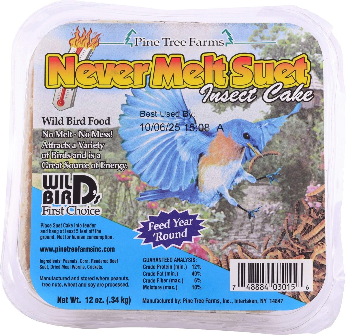 PINE TREE FARMS Never Melt Suet Insect Cake Bird Food, 12-oz tray, 12 ...