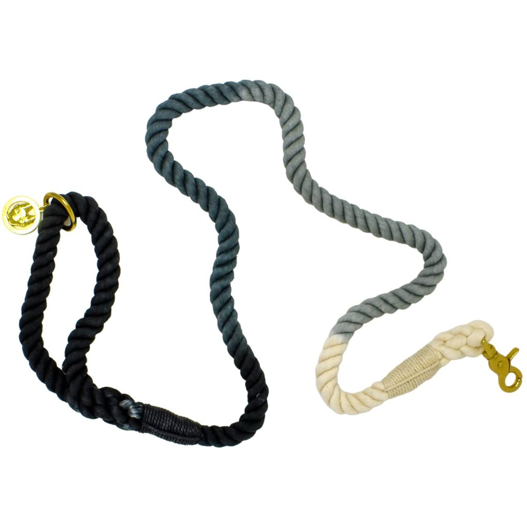 Pink Papyrus Cotton Rope Dog Leash, Black Ombre, 6-ft long, 1/2-in wide