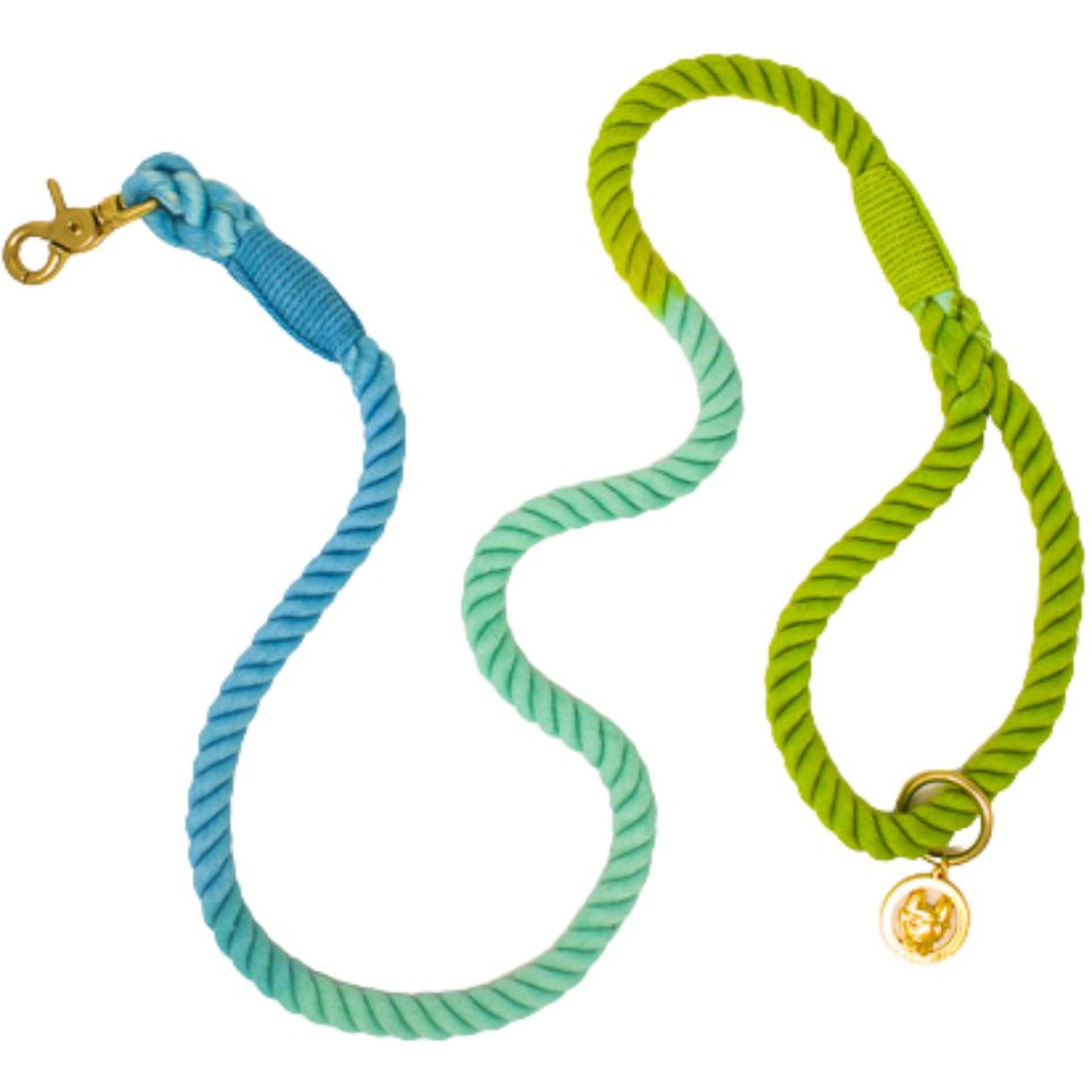 Pink Papyrus Cotton Rope Dog Leash, Blue Green Ombre, 4-ft long, 1/2-in wide