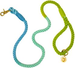 Pink Papyrus Cotton Rope Dog Leash, Blue Green Ombre, 6-ft long, 1/2-in wide