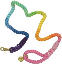 Pink Papyrus Cotton Rope Dog Leash, Rainbow, 6-ft long, 1/2-in wide