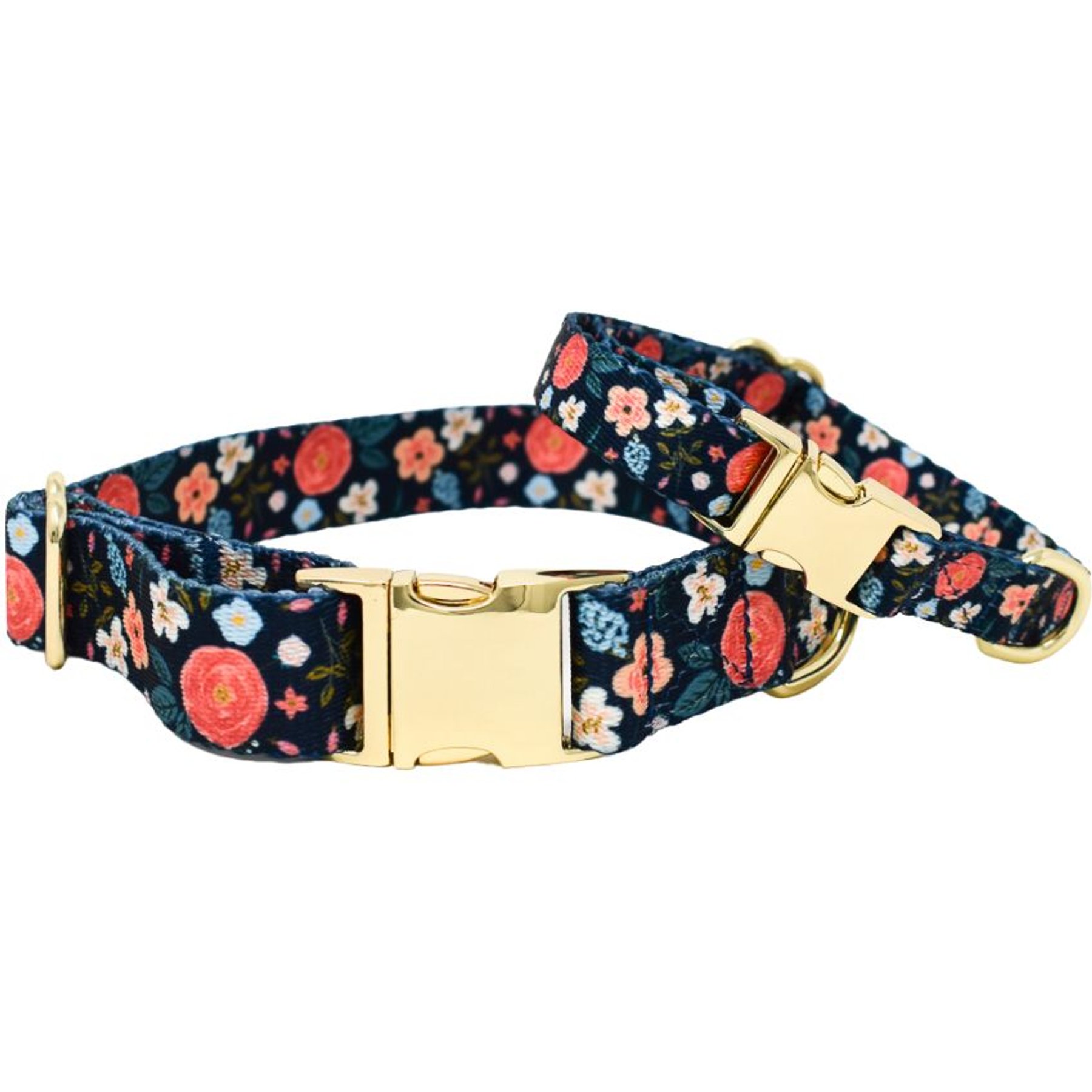 Pink Papyrus Navy Floral Synthetic Dog Collar, Medium: 13 to 19-in neck 1-in wide