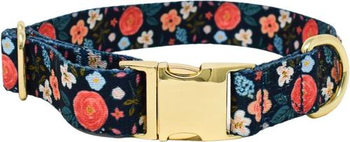 Show full view: Pink Papyrus Navy Floral Synthetic Dog Collar, Small: 11 to 16-in neck 5/8-in wide slide 2 of 8