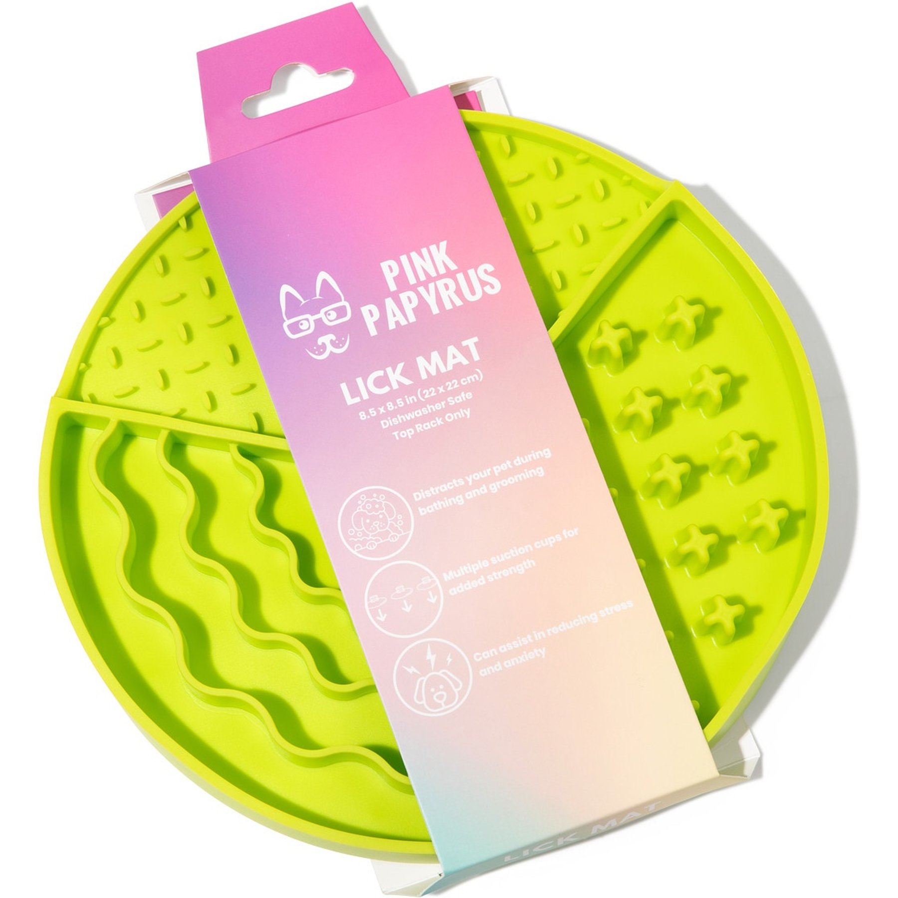 Pink Papyrus Silicone Slow Feeder Dog Lick Mat, Green