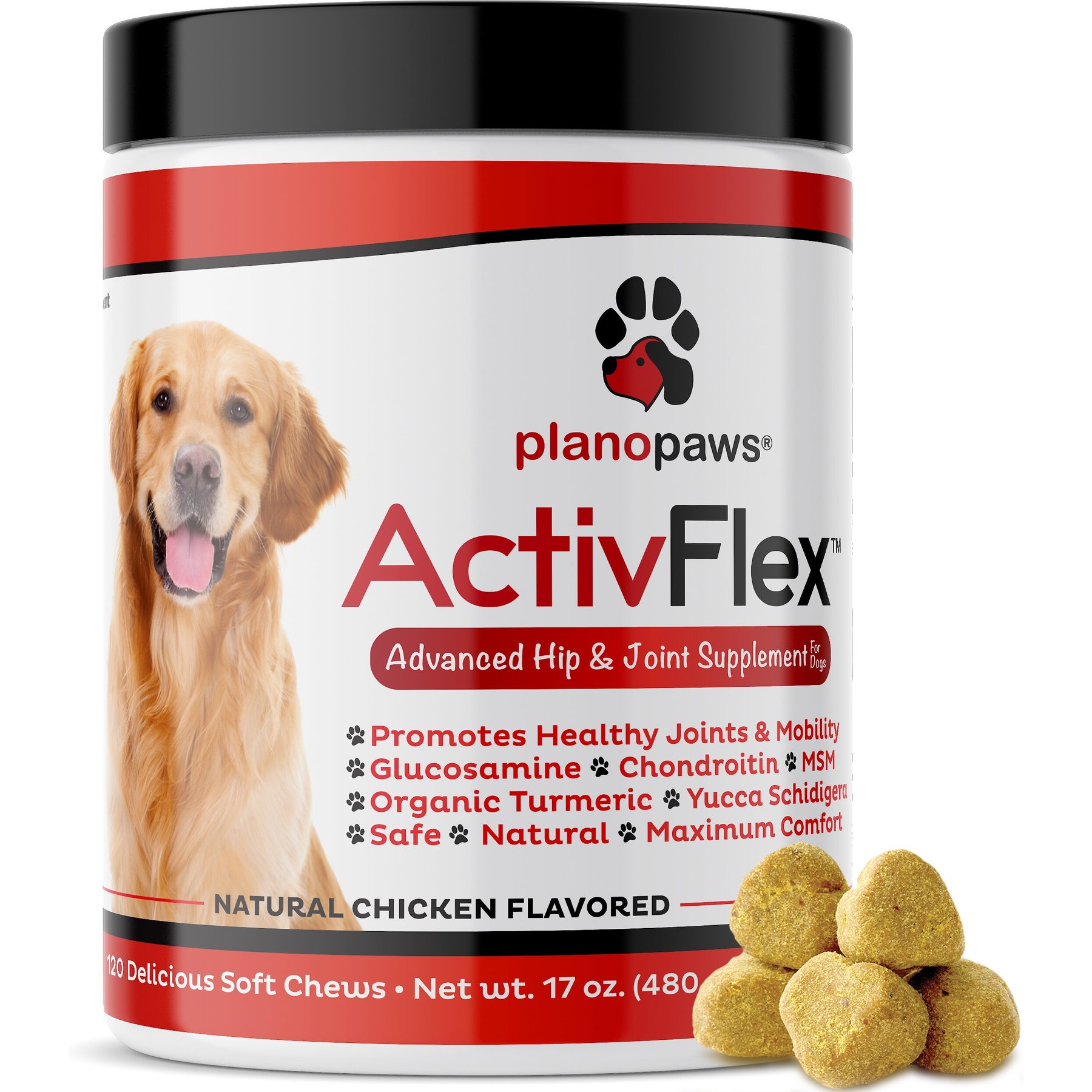 Plano Paws ActivFlex Advanced Hip & Joint Natural Chicken Flavor Soft Chews Dog Supplement, 120 count