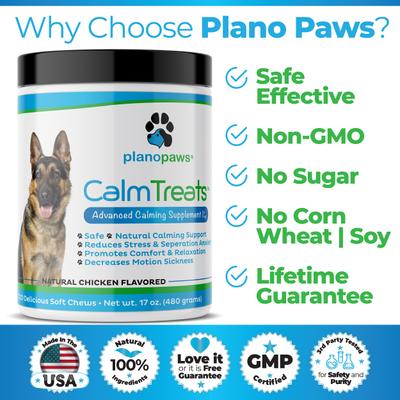 Show full view: Plano Paws Calm Treats Advanced Calming Natural Chicken Flavor Chews Dog Supplement, 120 count slide 5 of 7