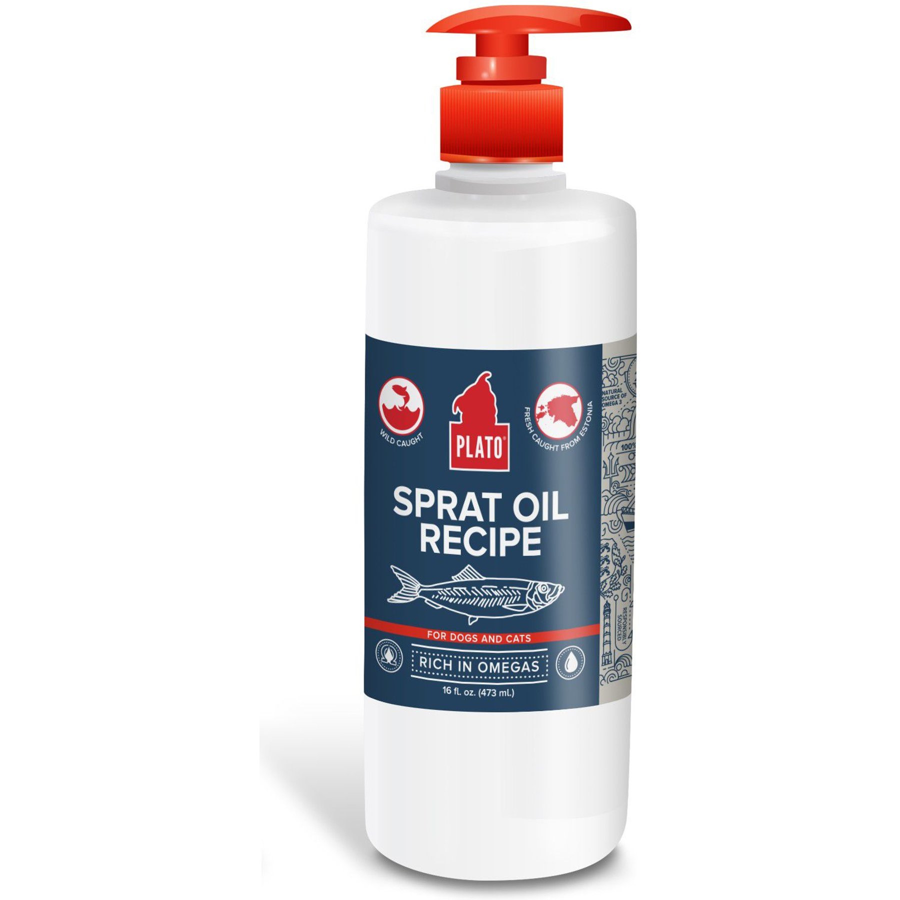 Plato Baltic Sprat Oil Recipe Skin & Coat Supplement for Dogs, 16-fl oz bottle