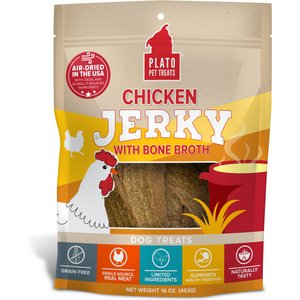 Plato Chicken Jerky with Bone Broth Dog Treat, 16-oz bag
