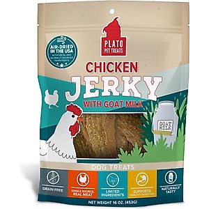 Plato Chicken Jerky with Goat's Milk Dog Treat, 16-oz bag
