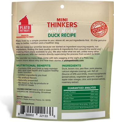 Show full view: Plato Mini Thinkers Duck Recipe Dog Treats, 3-oz bag slide 3 of 6