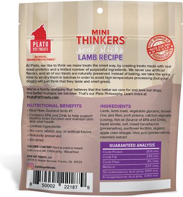 Show full view: Plato Mini Thinkers Real Sticks Lamb Recipe Dog Treats, 3-oz bag slide 3 of 8