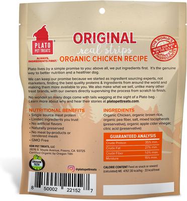 Show full view: Plato Original Real Strips Chicken Recipe Dog Treats, 3-oz bag slide 3 of 6