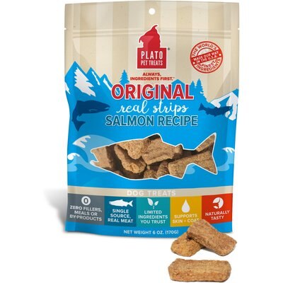 Plato Plato Original Real Strips Salmon Recipe Dog Treats, 3-oz bag