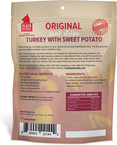 Plato Original Real Strips Turkey & Cranberry Recipe Grain-Free Dog Treats