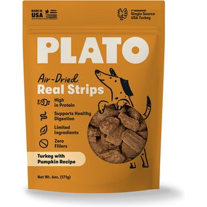 Plato Original Real Strips Turkey & Pumpkin Recipe Grain-Free Dog Treats, 6-oz bag