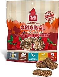 Plato Real Strips Turkey with Cranberry Grain-Free Dog Treats, 3-oz bag