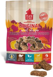 Plato Real Strips Turkey with Sweet Potato Grain-Free Dog Treats, 3-oz bag